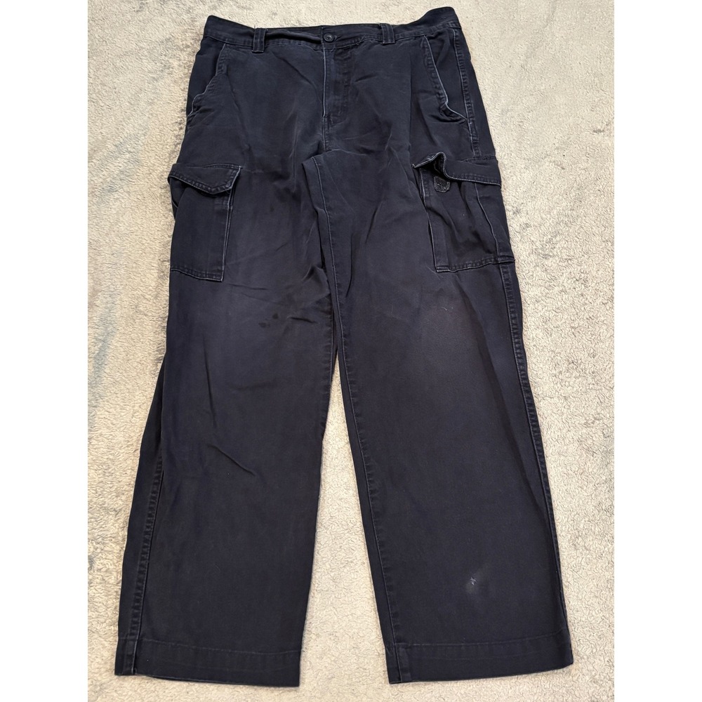 Basic Editions Mens Navy Blue Cargo Pants Cotton Twill Workwear 34x32